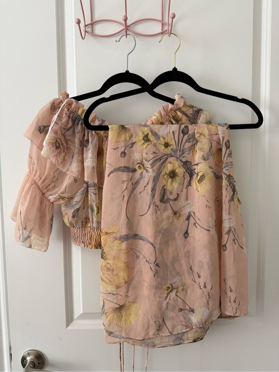 H&M Tops - H&M Pink Floral Off-Shoulder Blouse with Yellow Accents